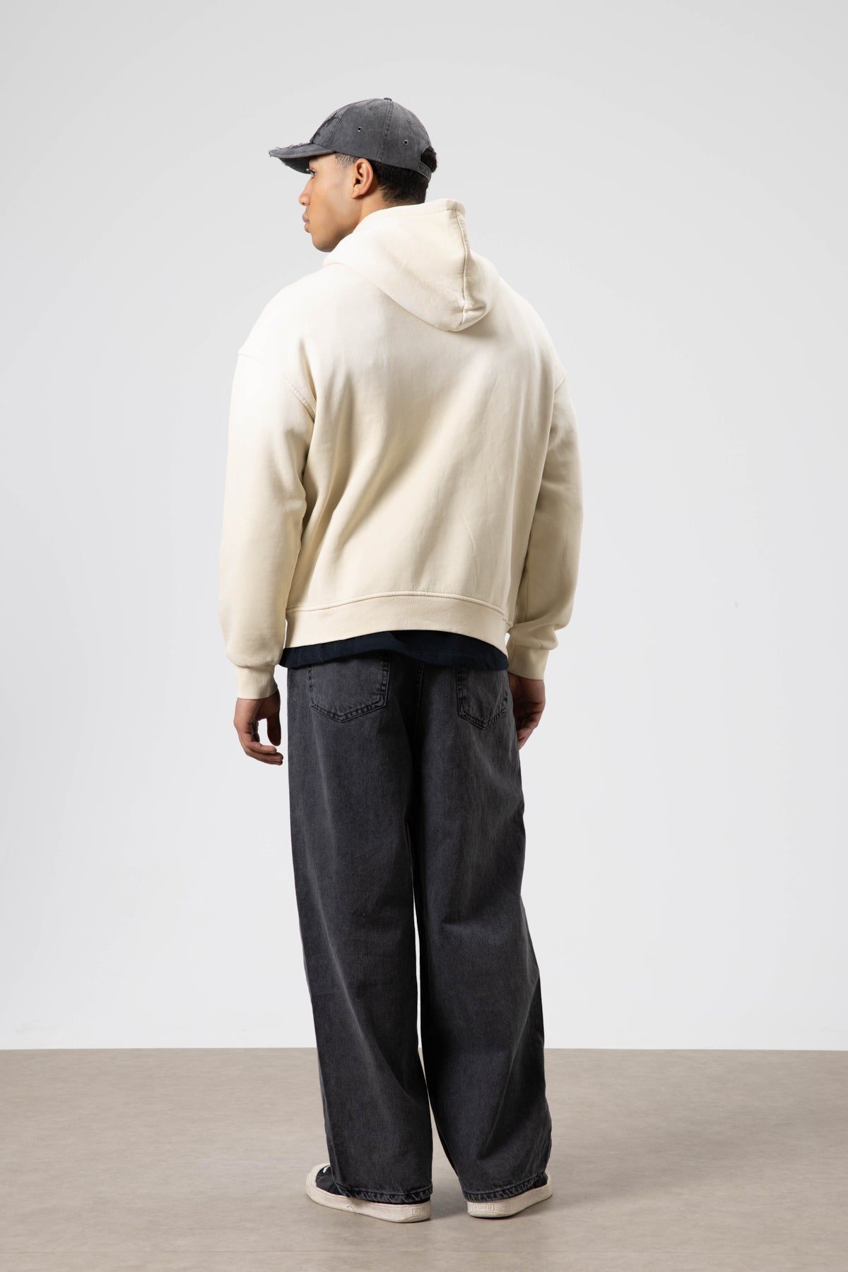 Oversize Baskılı Kapüşonlu Sweatshirt Bej