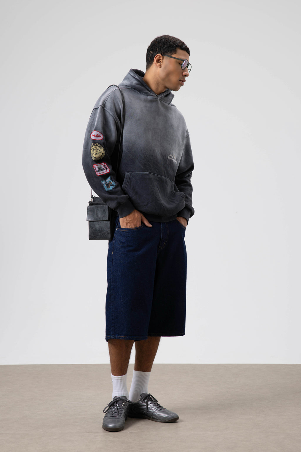 Oversize Baskılı Kapüşonlu Sweatshirt Siyah