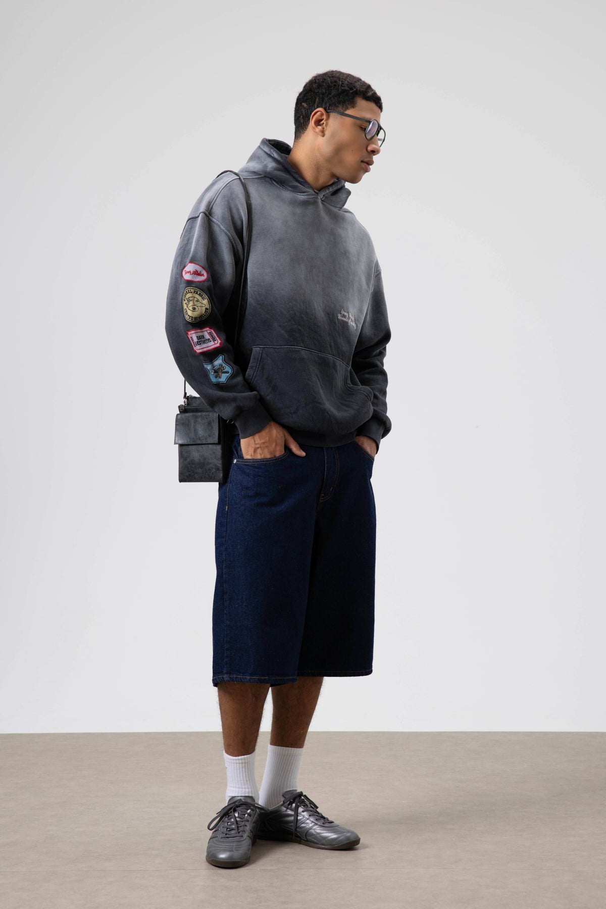 Oversize Baskılı Kapüşonlu Sweatshirt Siyah