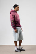 Oversize Baskılı Kapüşonlu Sweatshirt Bordo