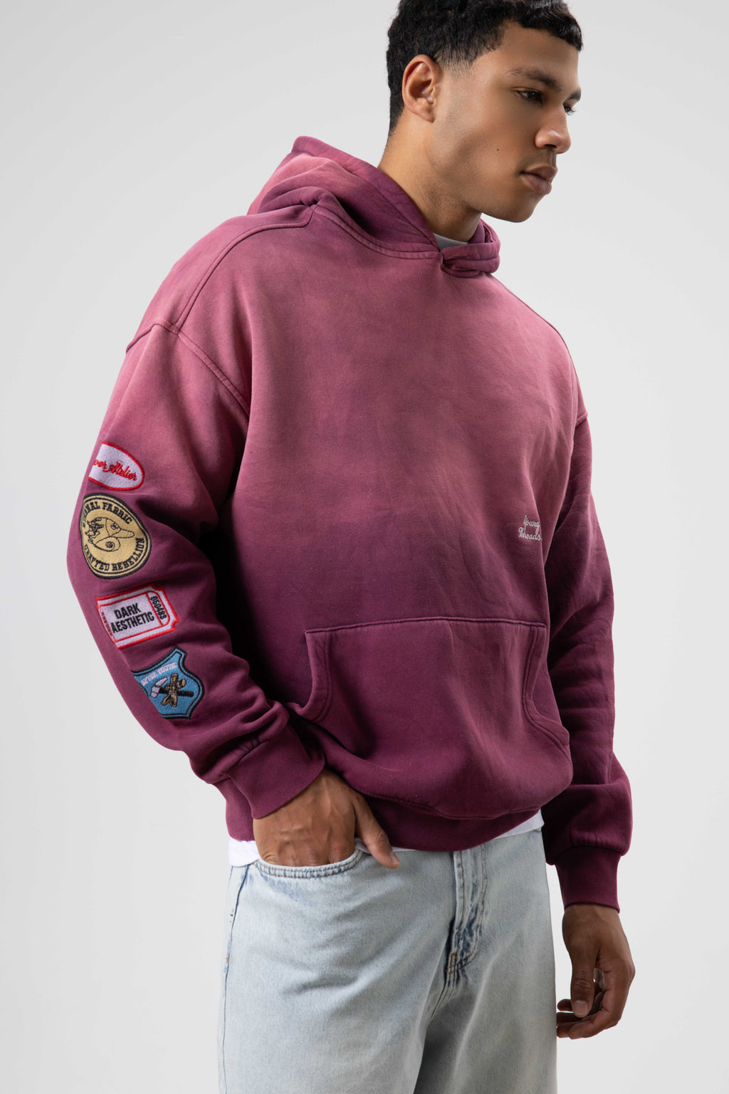 Oversize Baskılı Kapüşonlu Sweatshirt Bordo