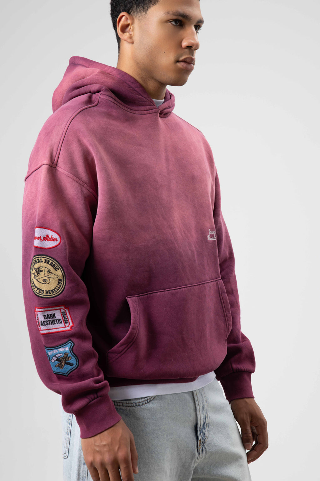 Oversize Baskılı Kapüşonlu Sweatshirt Bordo
