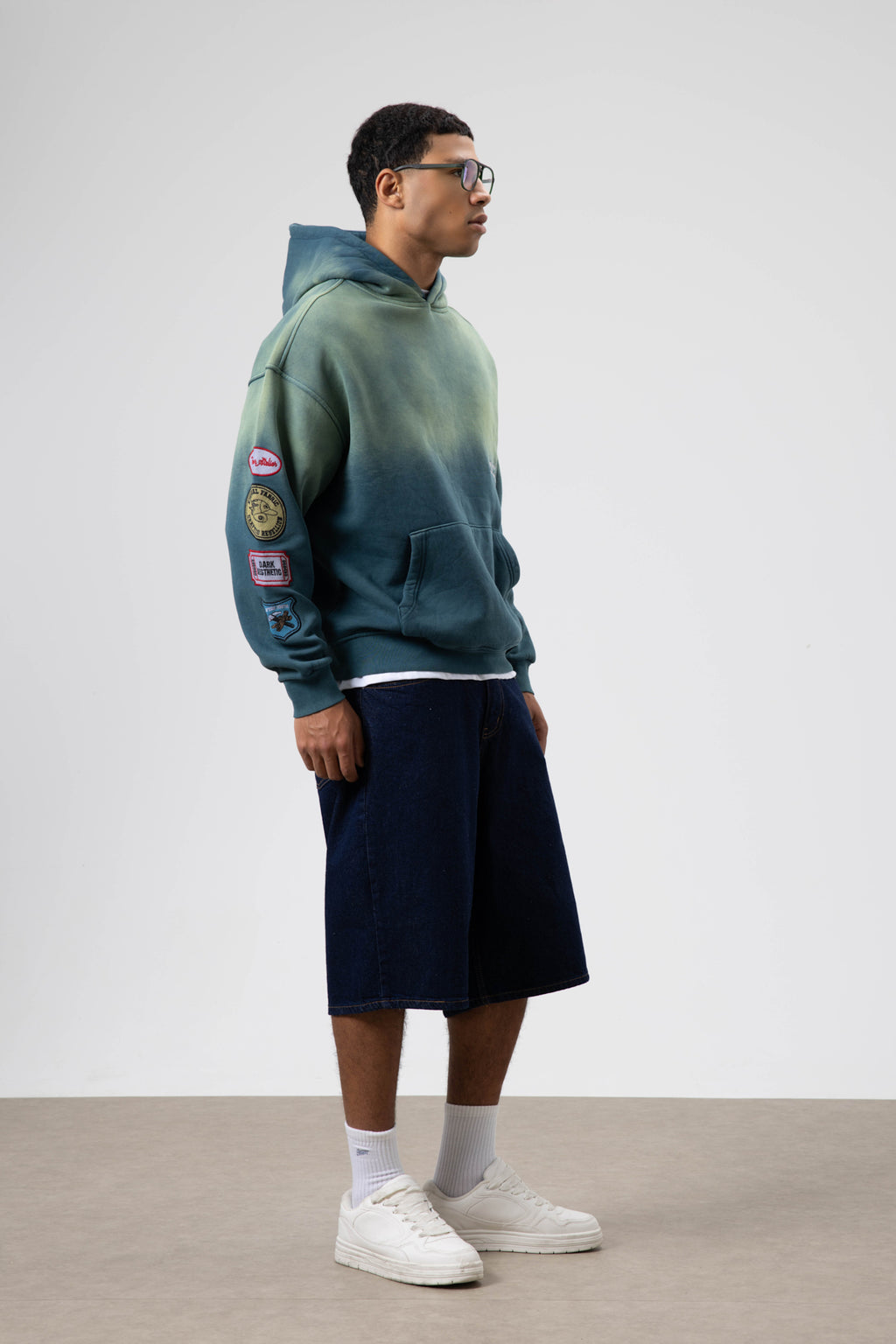 Oversize Baskılı Kapüşonlu Sweatshirt Nefti