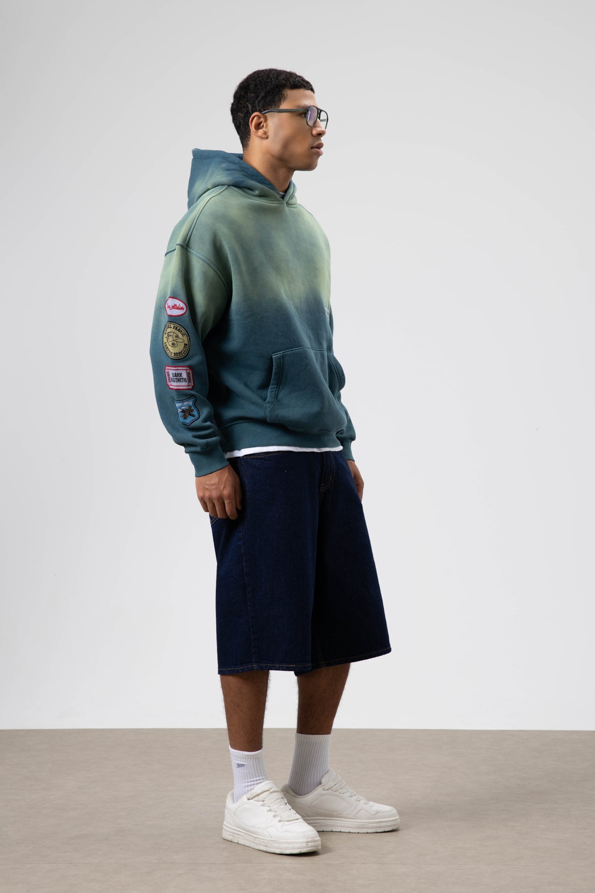Oversize Baskılı Kapüşonlu Sweatshirt Nefti