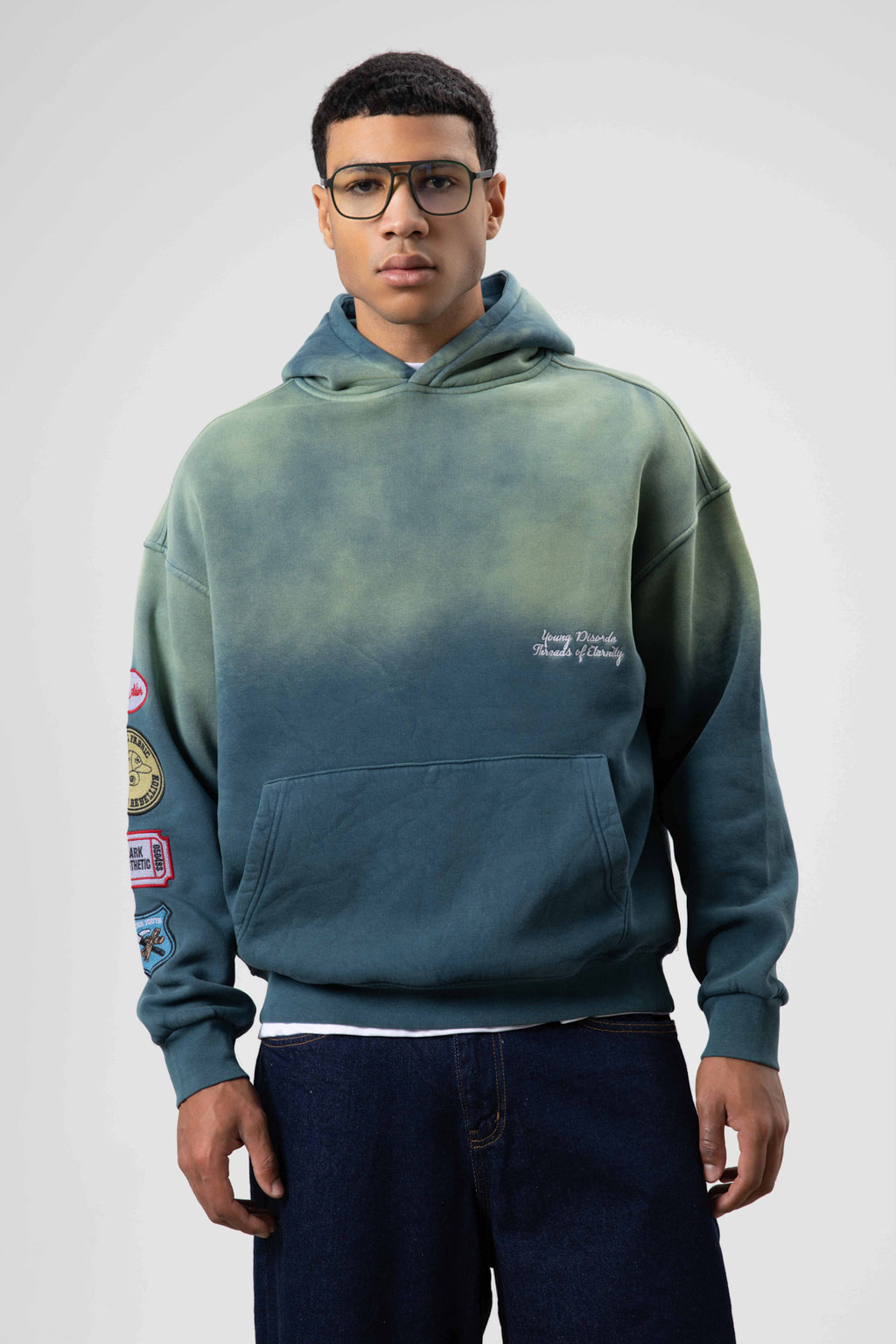 Oversize Baskılı Kapüşonlu Sweatshirt Nefti