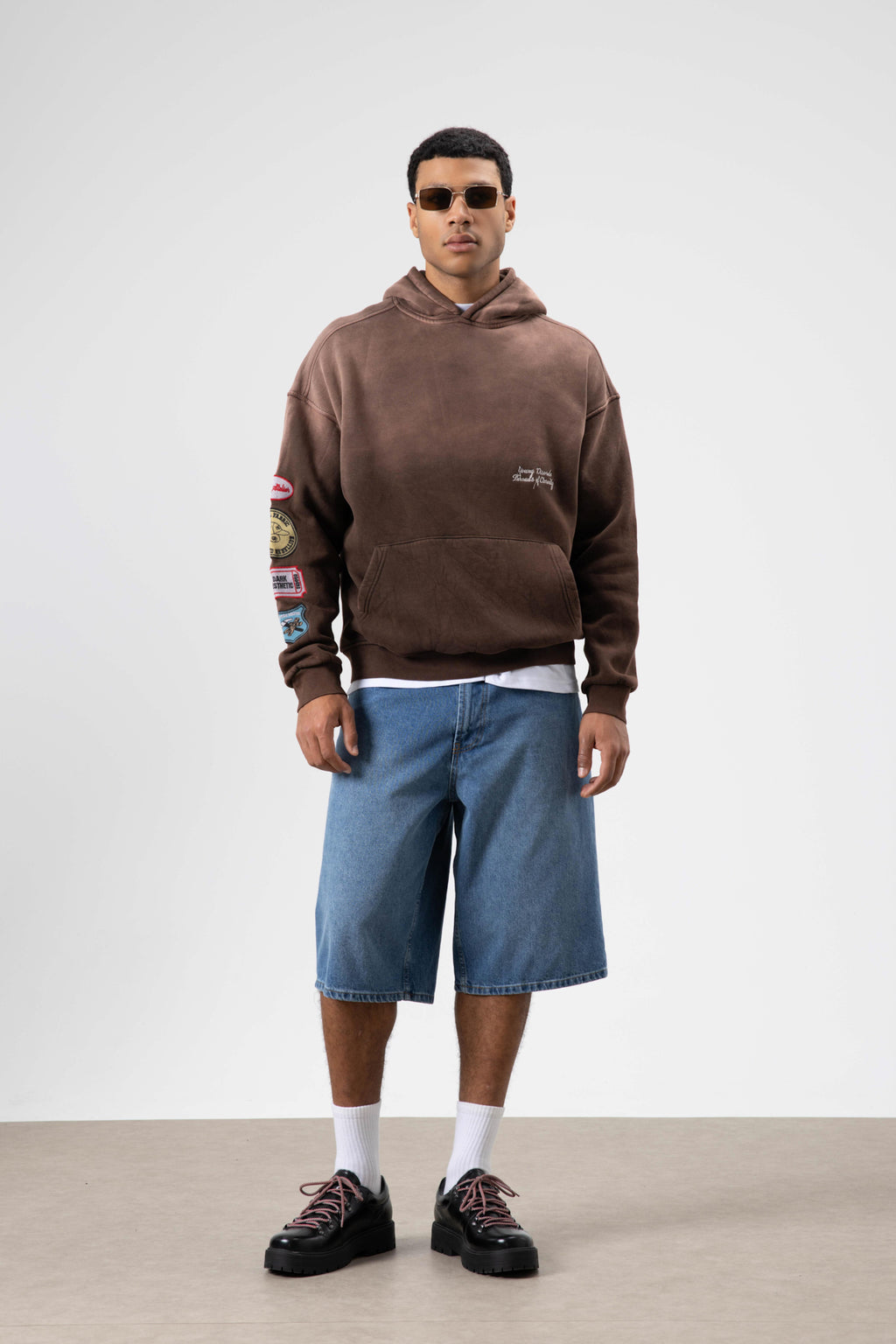 Oversize Baskılı Kapüşonlu Sweatshirt Kahve