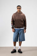 Oversize Baskılı Kapüşonlu Sweatshirt Kahve