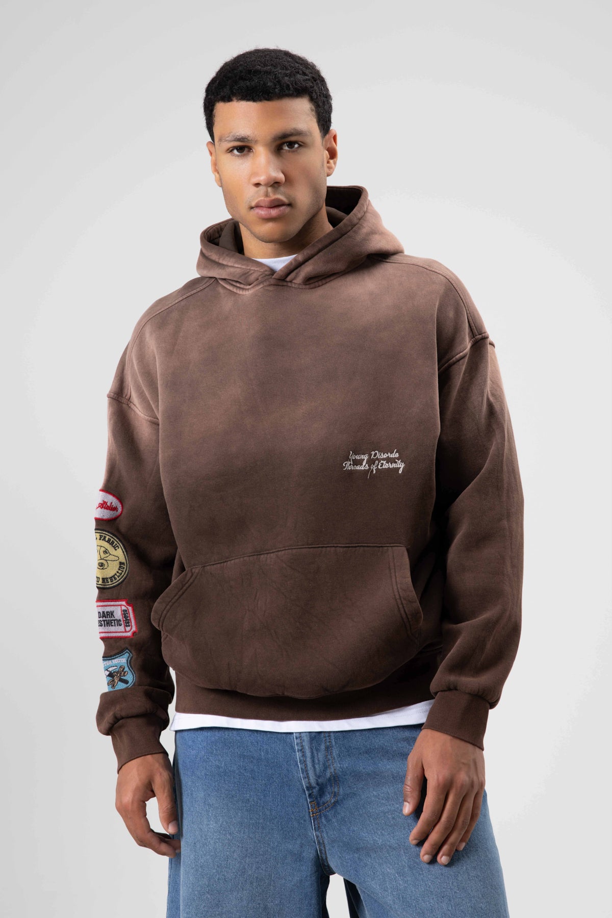 Oversize Baskılı Kapüşonlu Sweatshirt Kahve