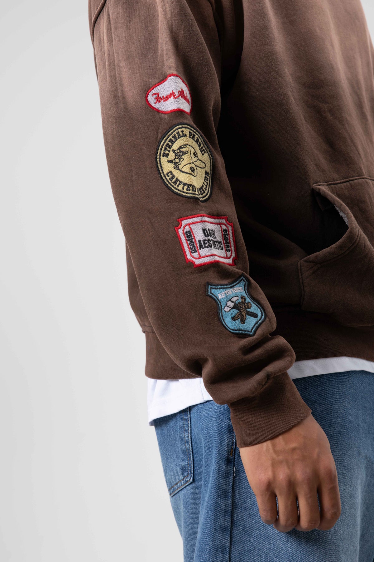 Oversize Baskılı Kapüşonlu Sweatshirt Kahve