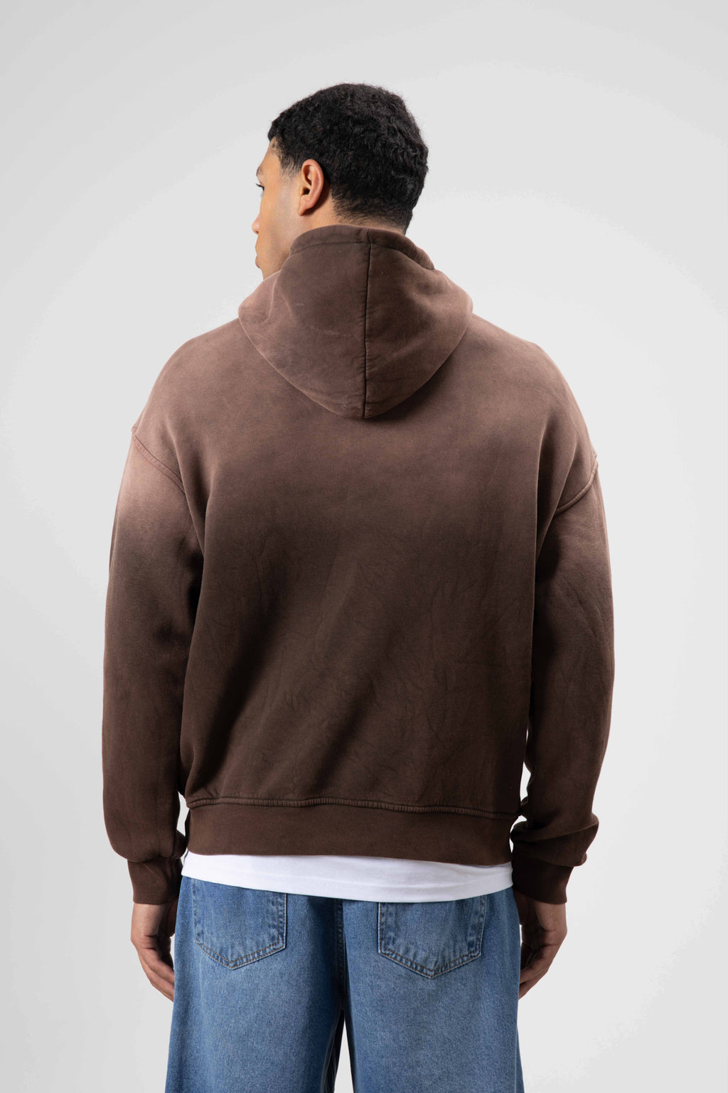 Oversize Baskılı Kapüşonlu Sweatshirt Kahve