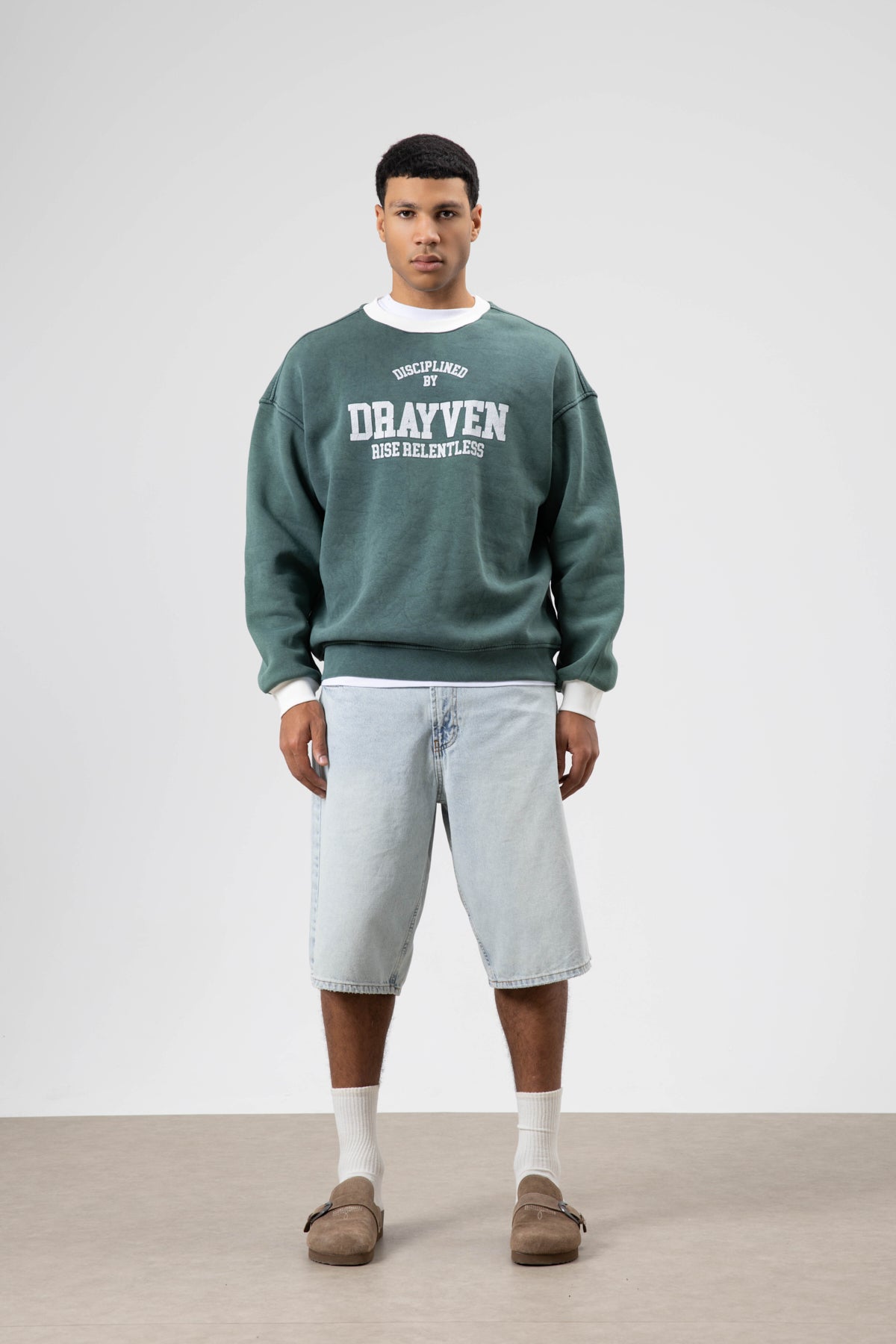 Oversize Bisiklet Yaka Baskılı Sweatshirt Nefti