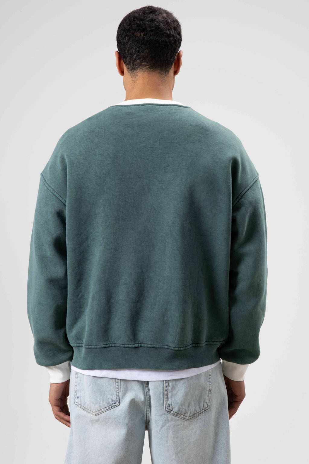 Oversize Bisiklet Yaka Baskılı Sweatshirt Nefti