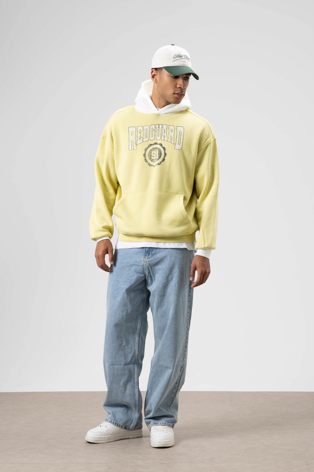 Oversize Baskılı Kapüşonlu Sweatshirt Sarı
