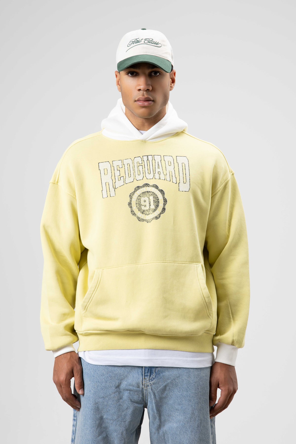 Oversize Baskılı Kapüşonlu Sweatshirt Sarı
