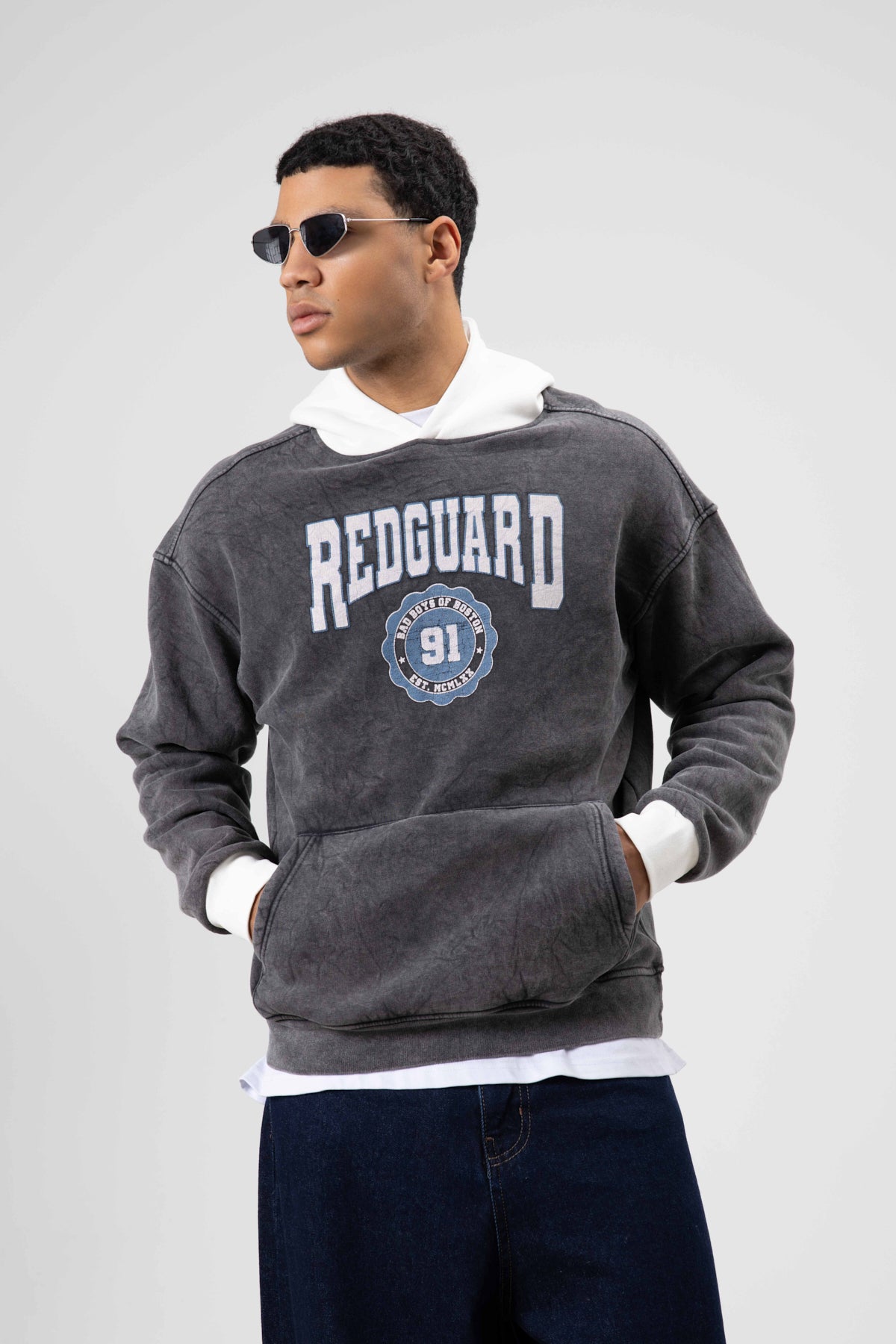 Oversize Baskılı Kapüşonlu Sweatshirt Siyah