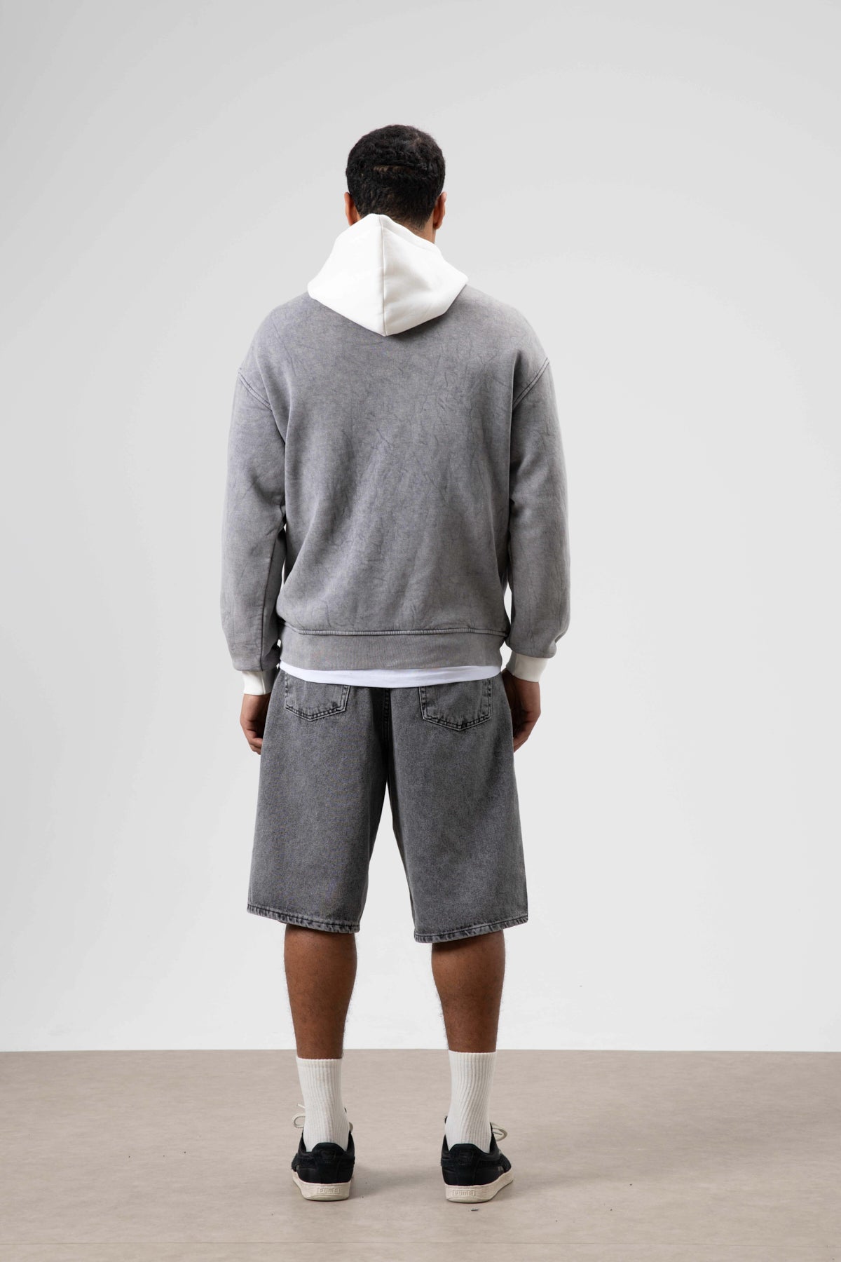 Oversize Baskılı Kapüşonlu Sweatshirt Gri