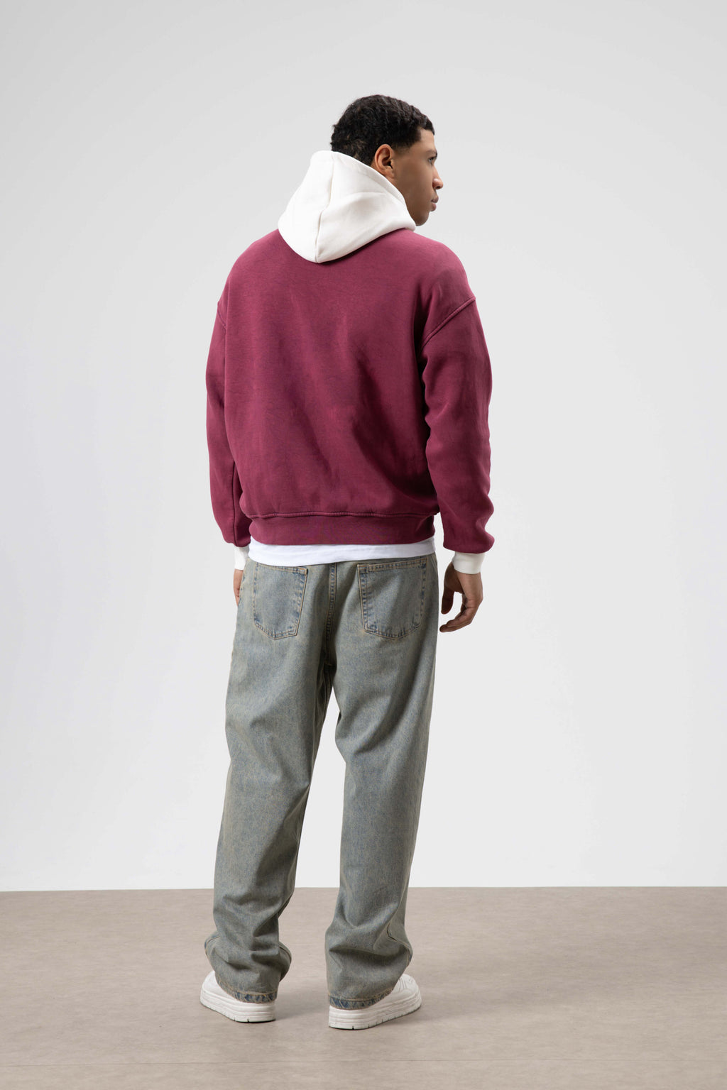 Oversize Baskılı Kapüşonlu Sweatshirt Bordo