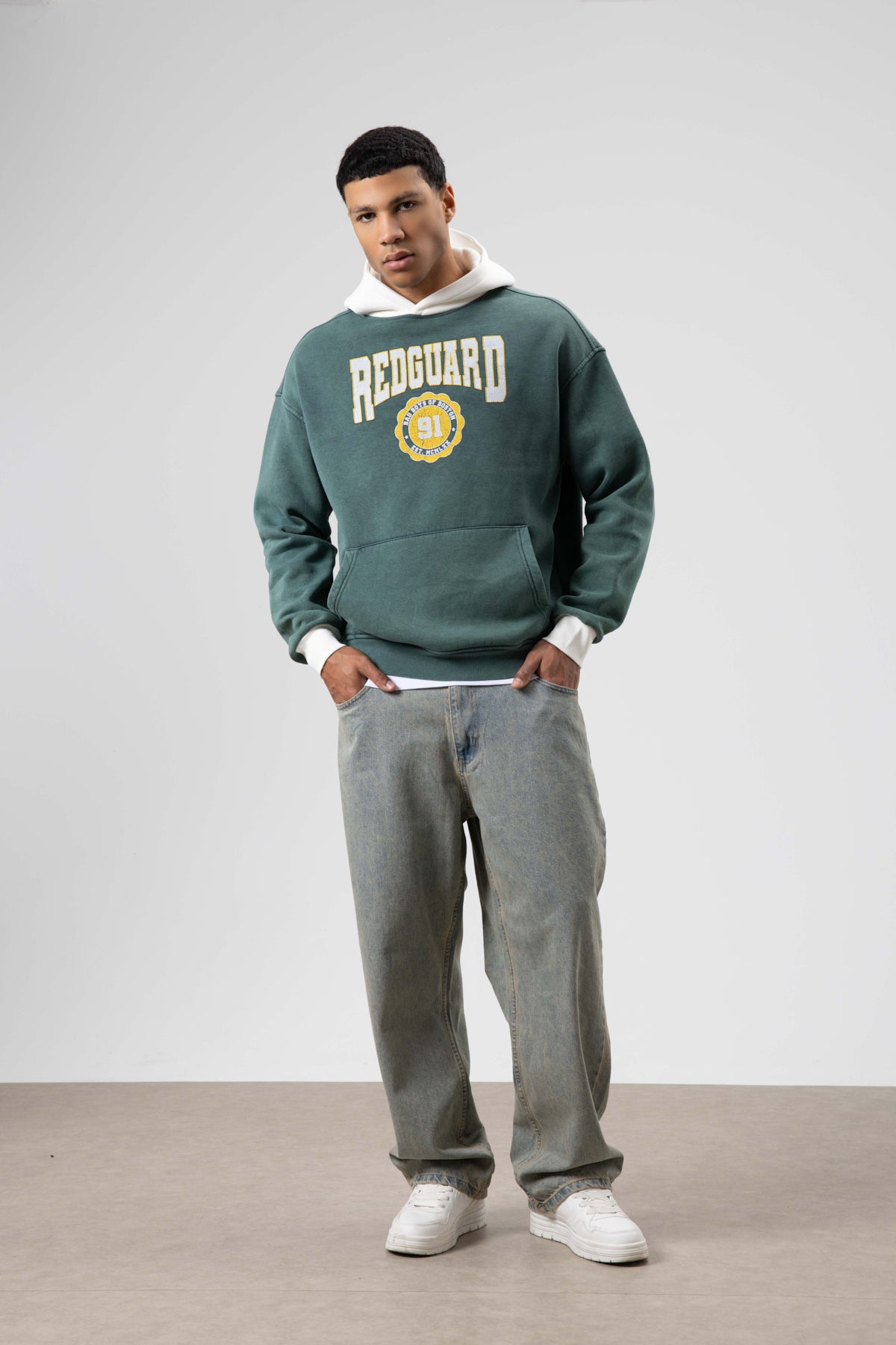 Oversize Baskılı Kapüşonlu Sweatshirt Nefti