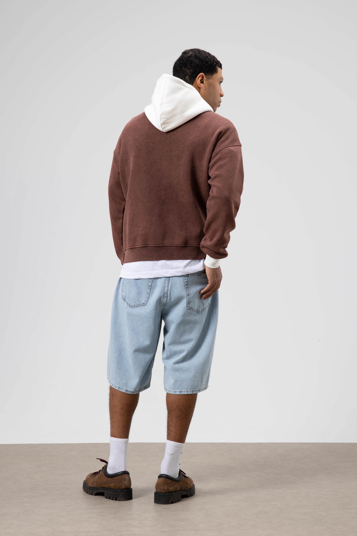 Oversize Baskılı Kapüşonlu Sweatshirt Kahve