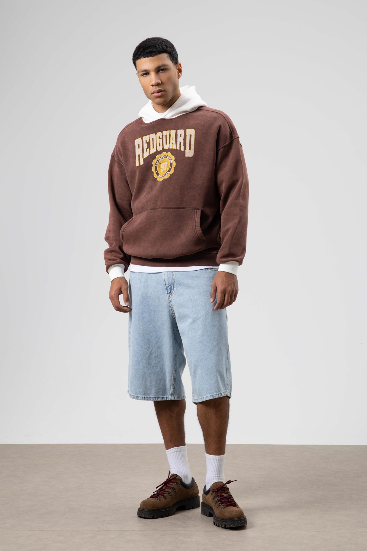 Oversize Baskılı Kapüşonlu Sweatshirt Kahve