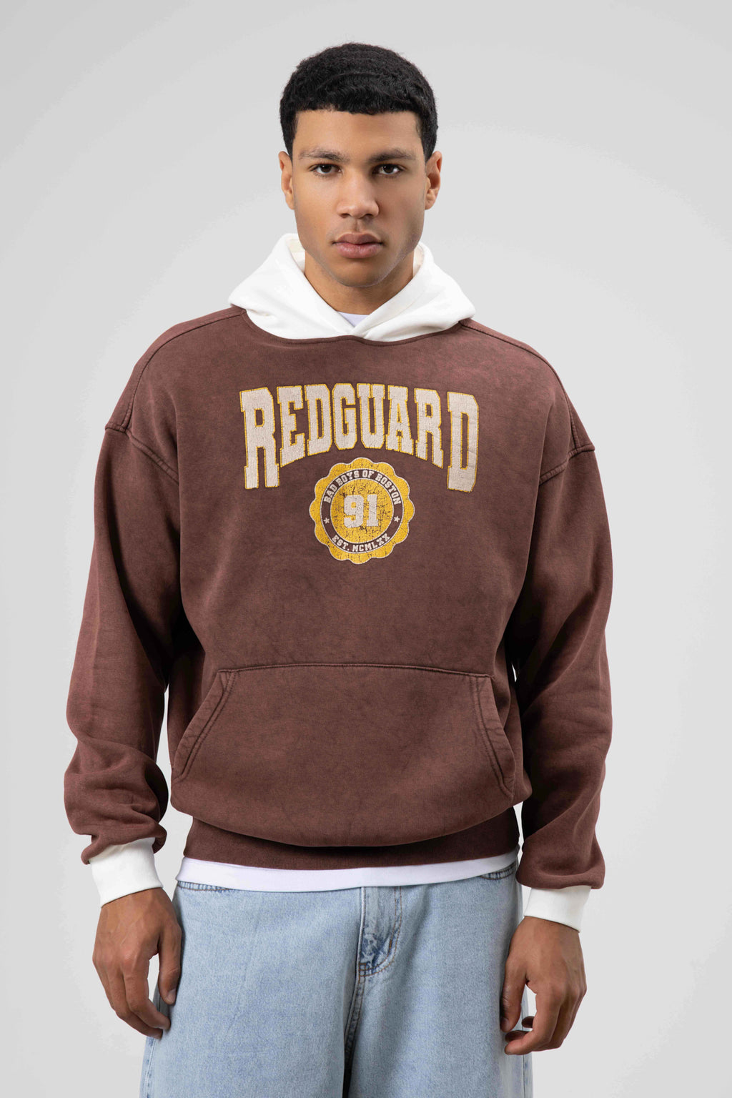 Oversize Baskılı Kapüşonlu Sweatshirt Kahve