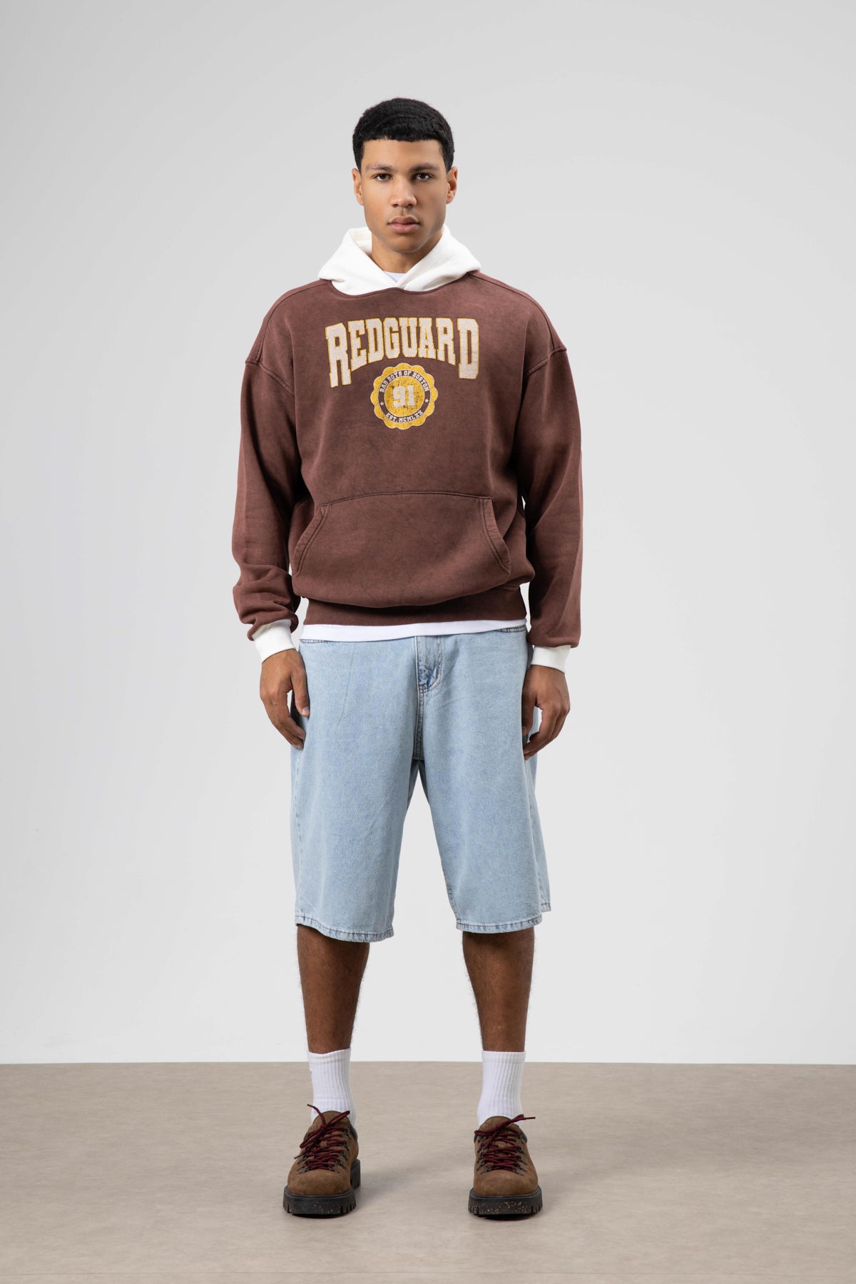 Oversize Baskılı Kapüşonlu Sweatshirt Kahve