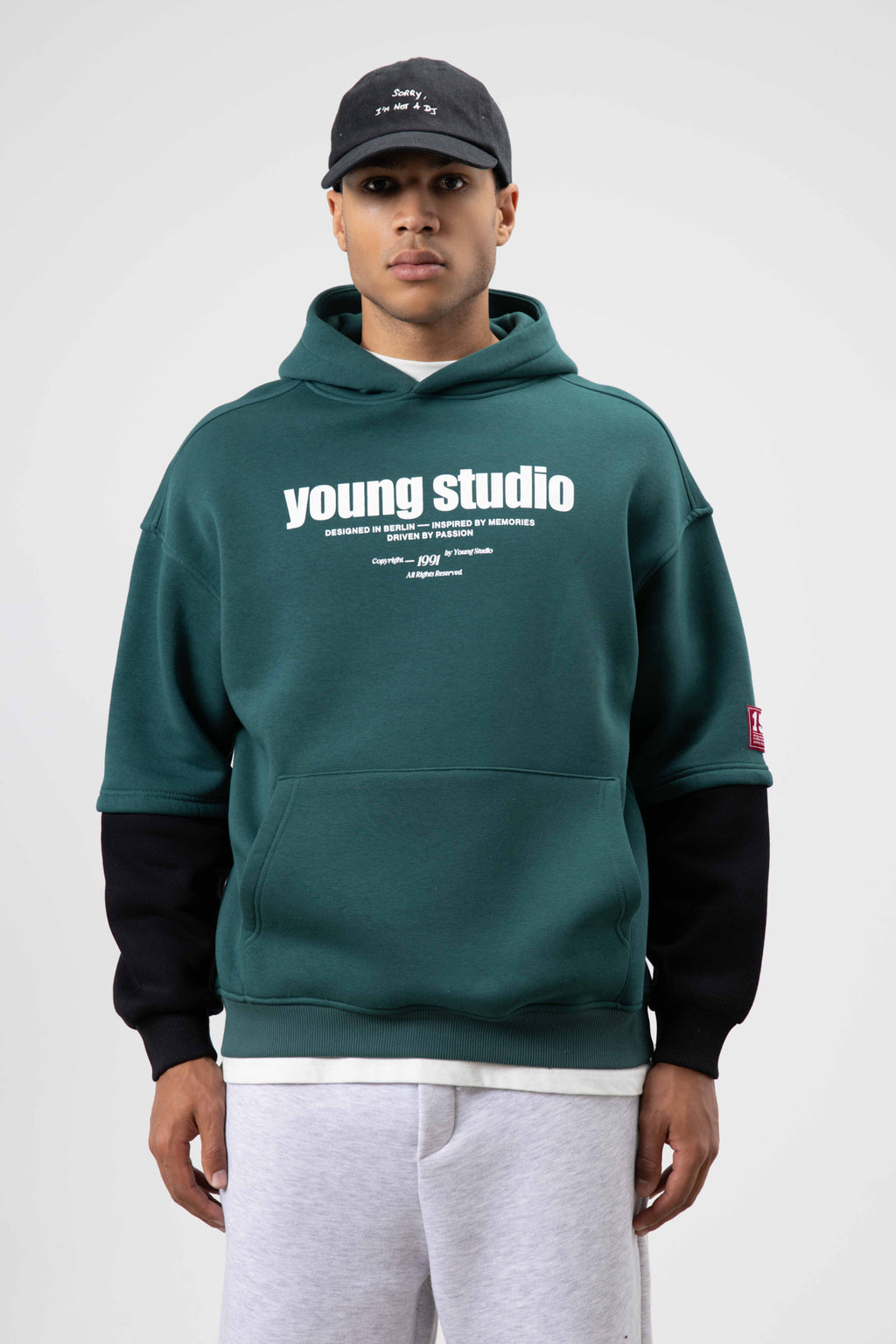 Oversize Baskılı Kapüşonlu Sweatshirt Nefti