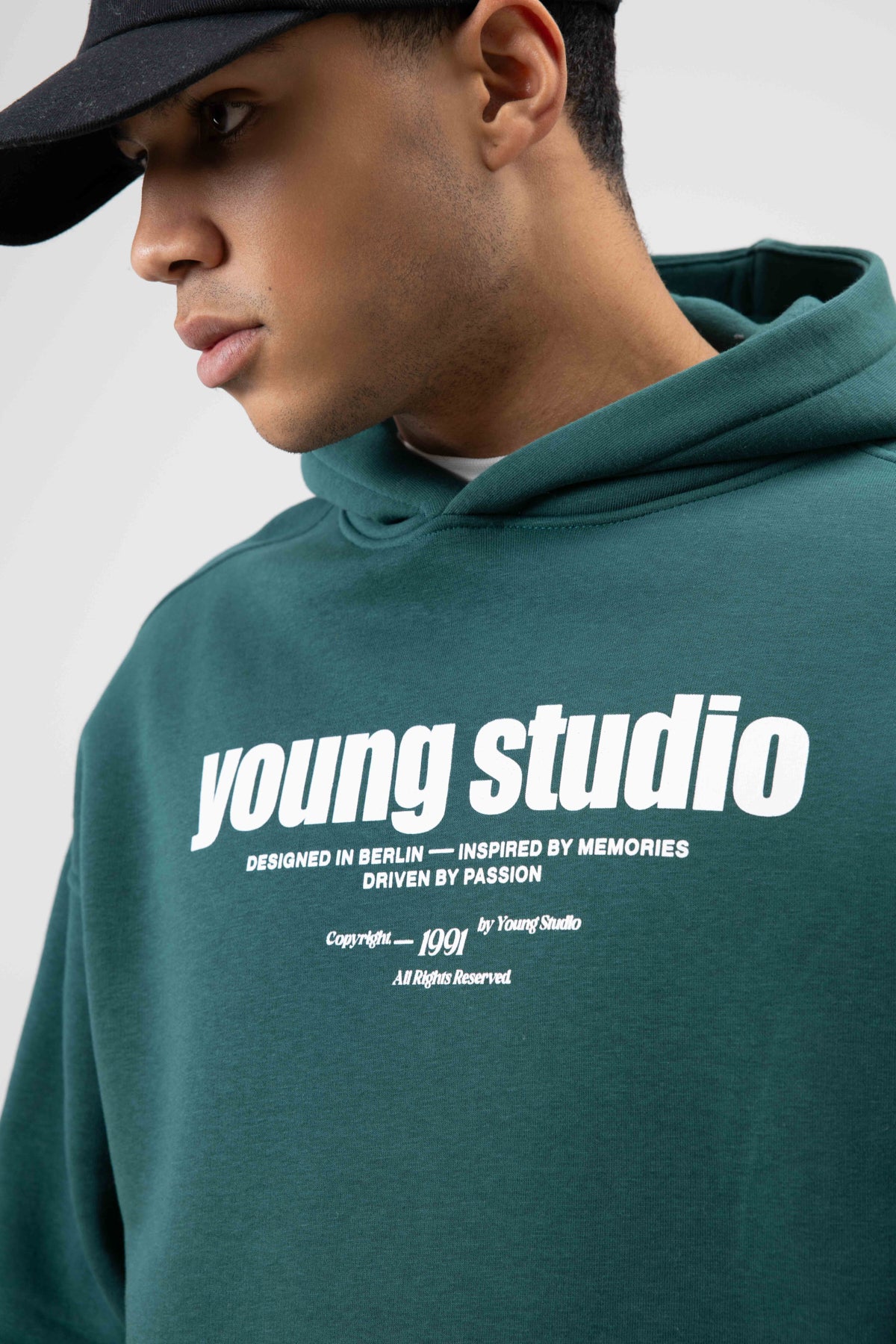 Oversize Baskılı Kapüşonlu Sweatshirt Nefti