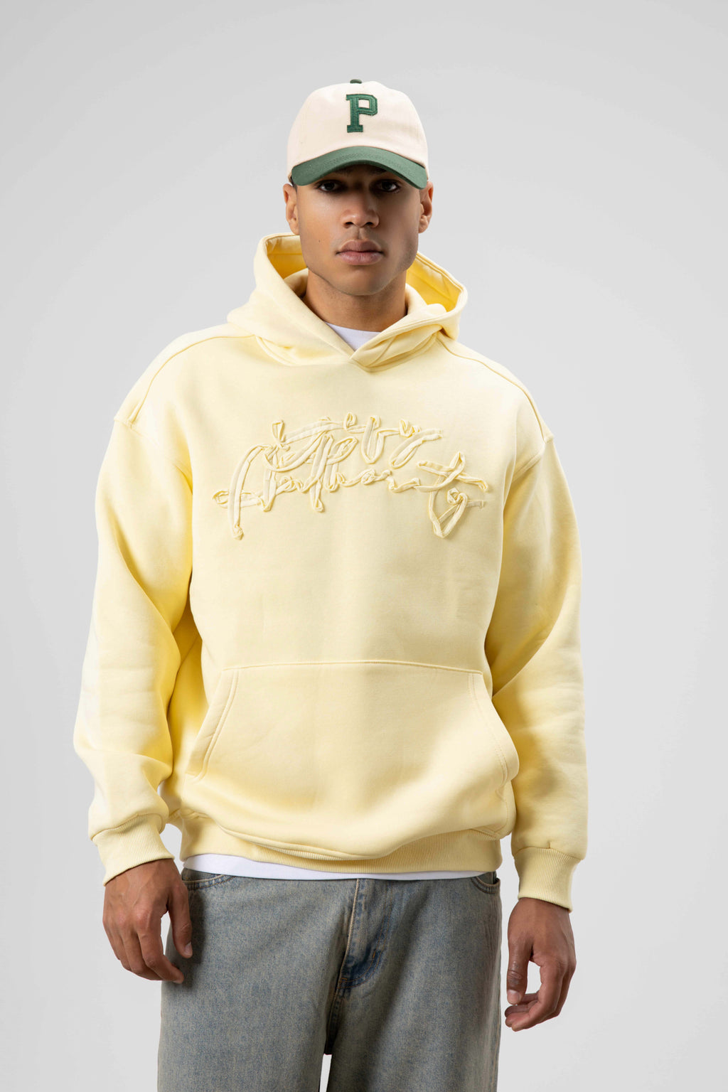 Oversize Baskılı Kapüşonlu Sweatshirt Sarı