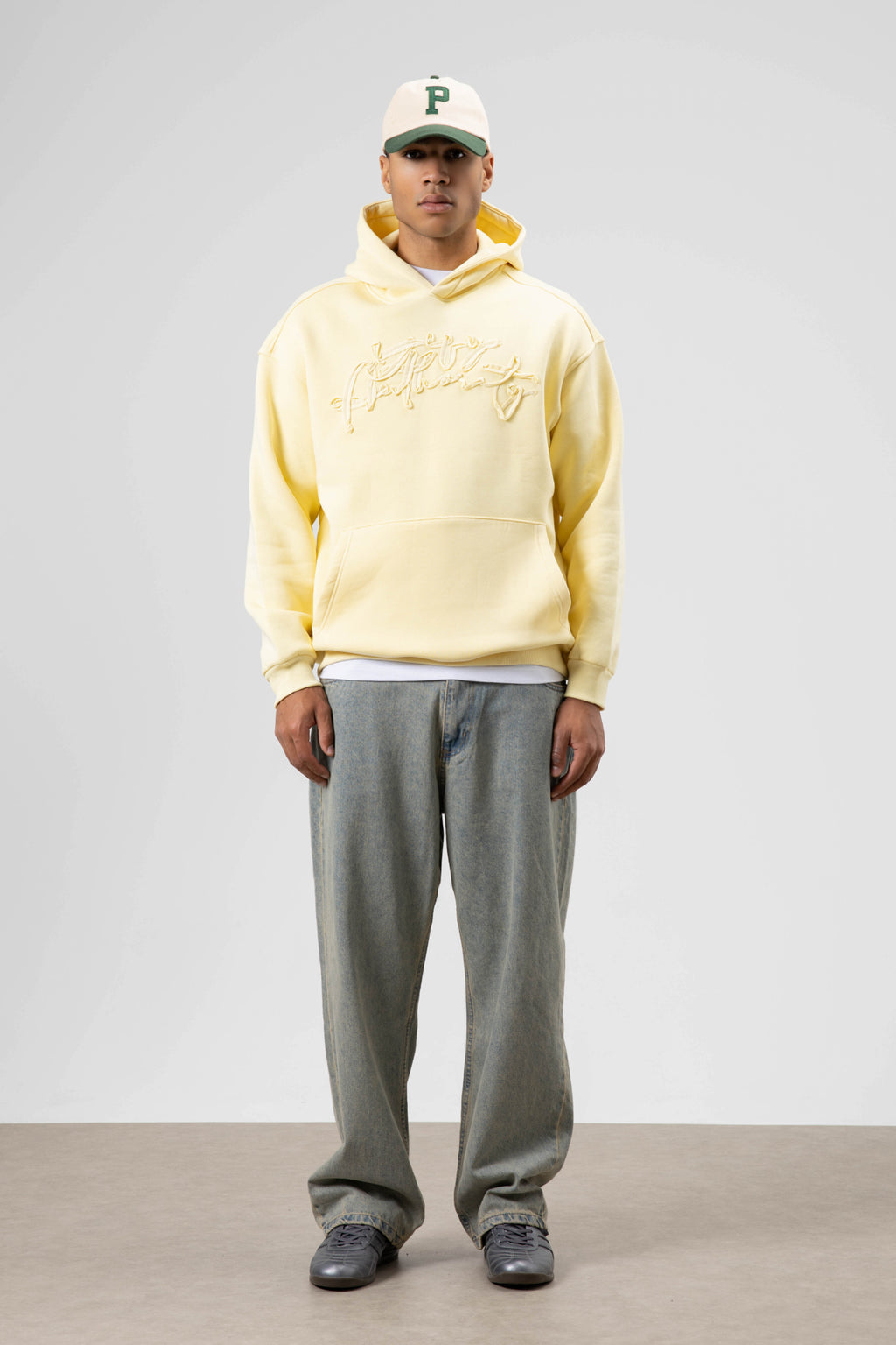 Oversize Baskılı Kapüşonlu Sweatshirt Sarı