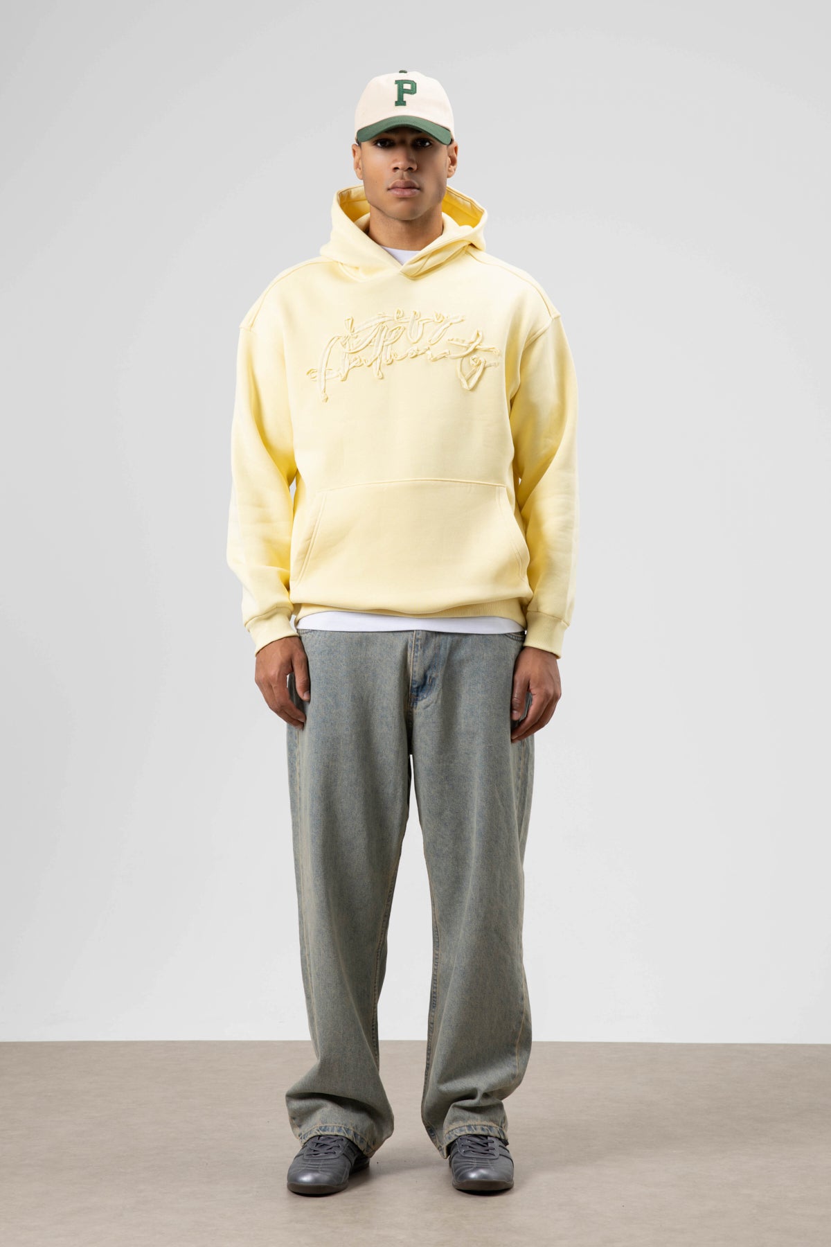 Oversize Baskılı Kapüşonlu Sweatshirt Sarı