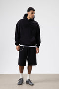 Oversize Baskılı Kapüşonlu Sweatshirt Siyah