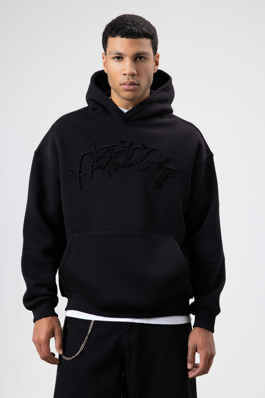 Oversize Baskılı Kapüşonlu Sweatshirt Siyah