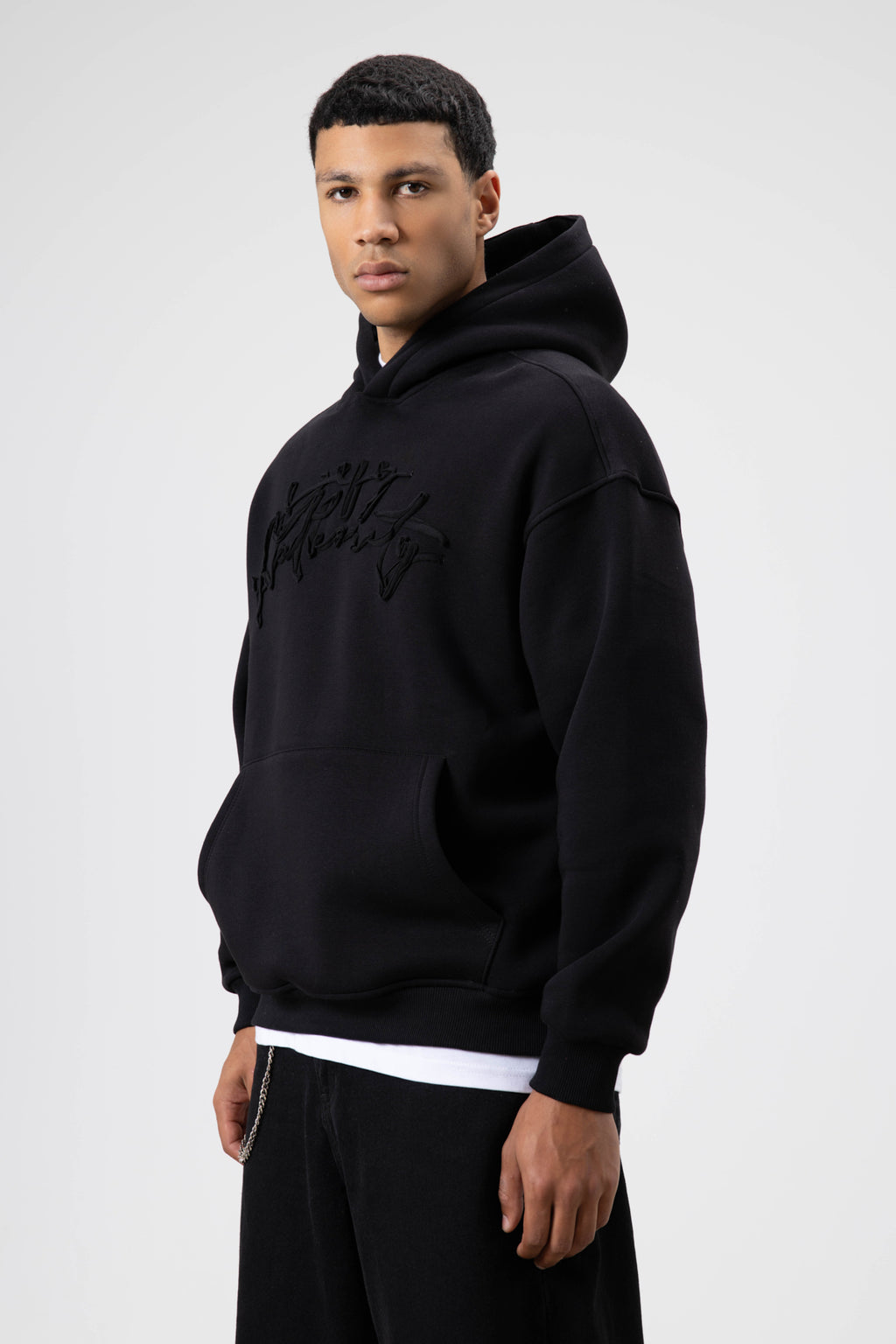 Oversize Baskılı Kapüşonlu Sweatshirt Siyah