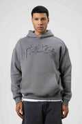 Oversize Baskılı Kapüşonlu Sweatshirt Füme