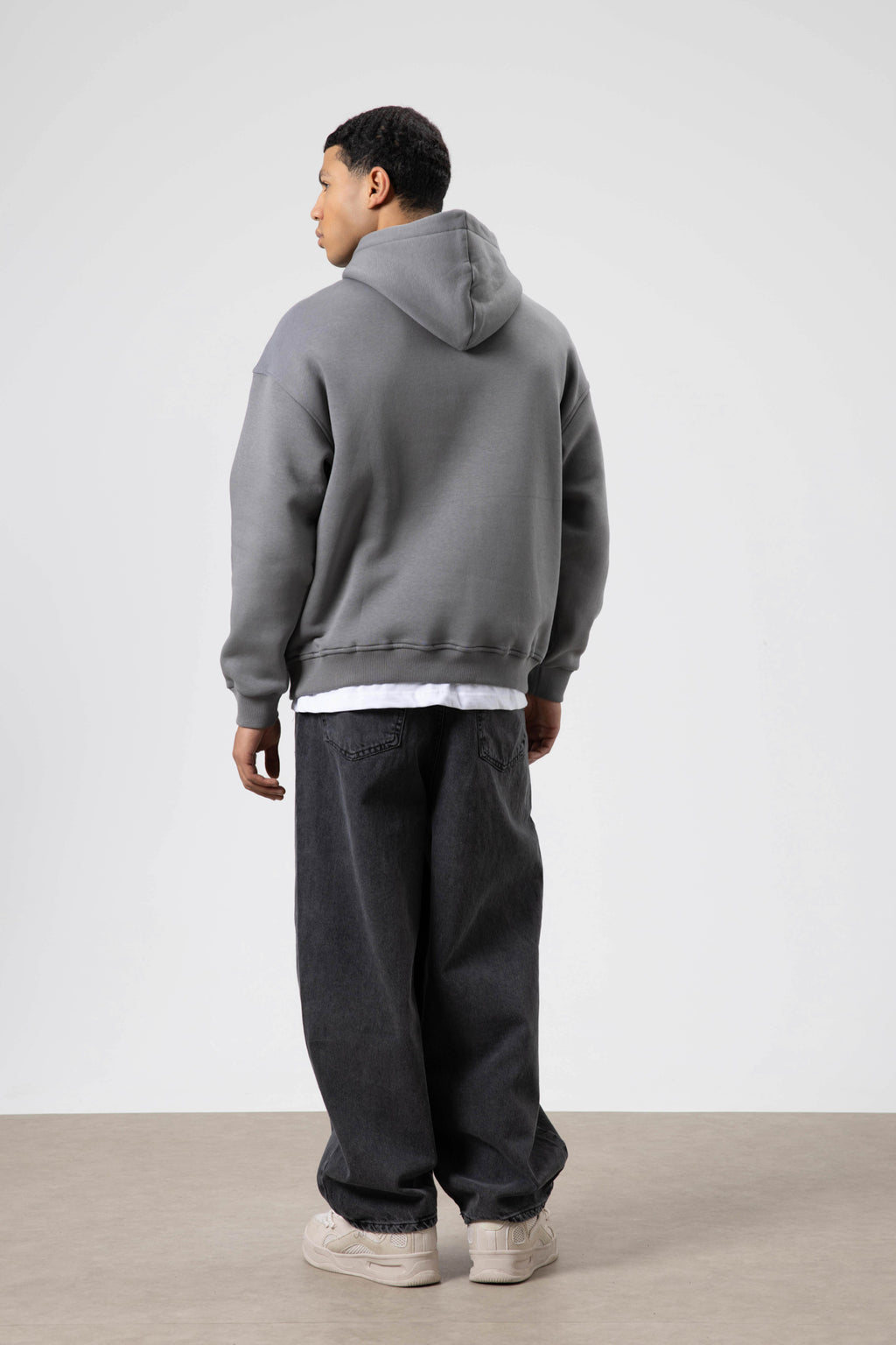Oversize Baskılı Kapüşonlu Sweatshirt Füme