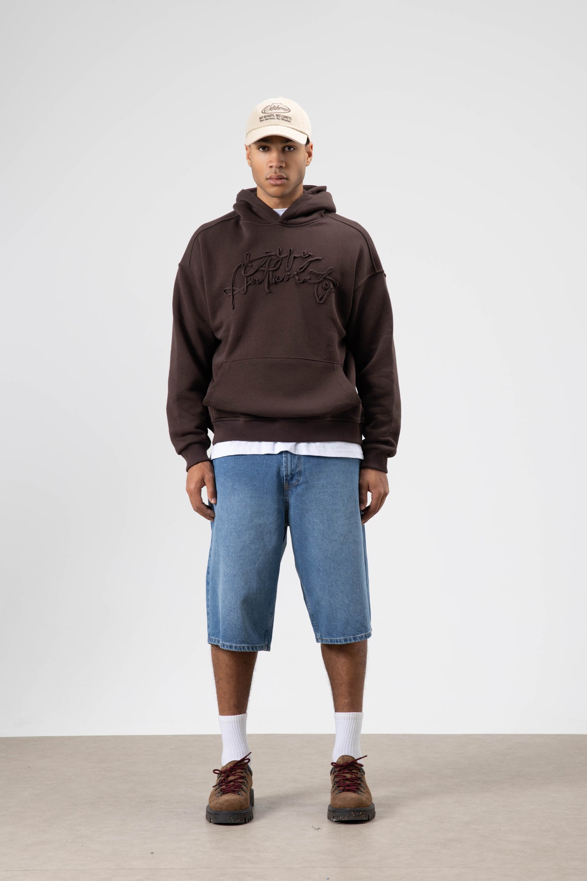 Oversize Baskılı Kapüşonlu Sweatshirt Kahve