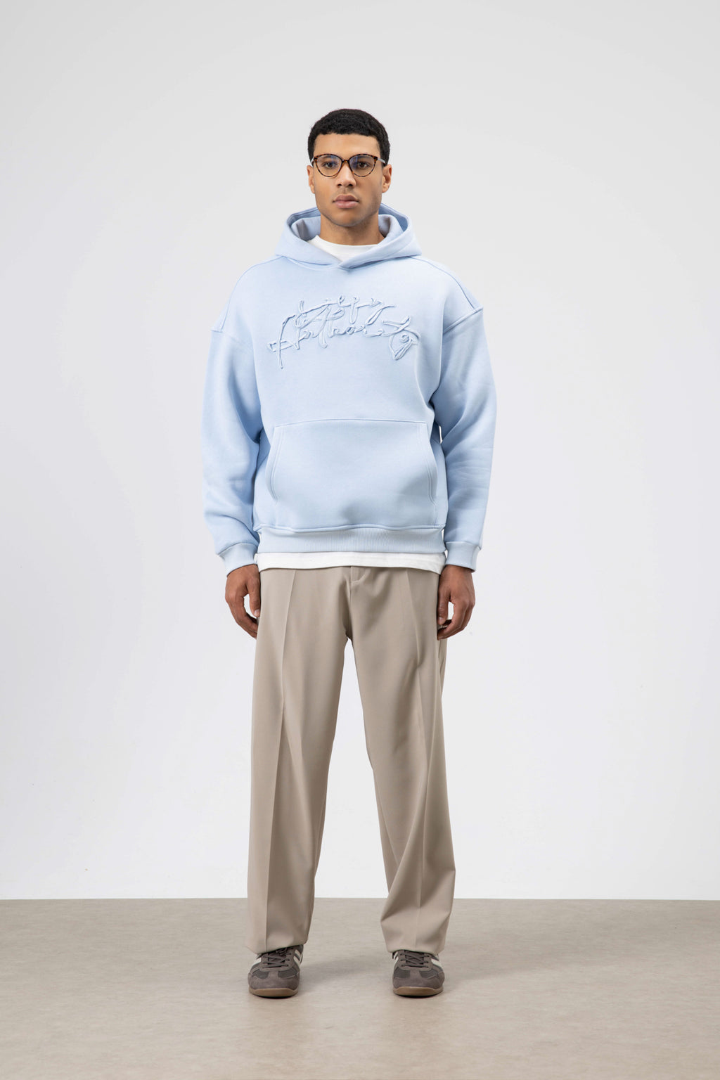Oversize Baskılı Kapüşonlu Sweatshirt Bebe Mavi