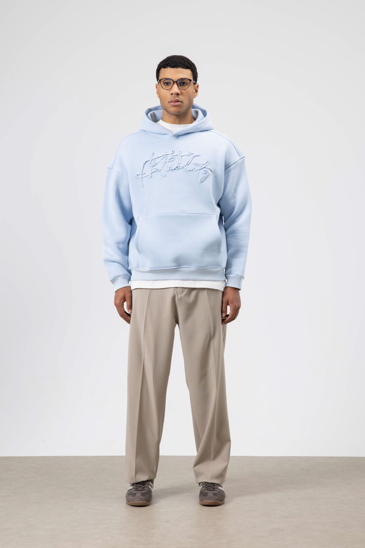 Oversize Baskılı Kapüşonlu Sweatshirt Bebe Mavi