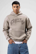 Oversize Baskılı Kapüşonlu Sweatshirt Açık Vizon