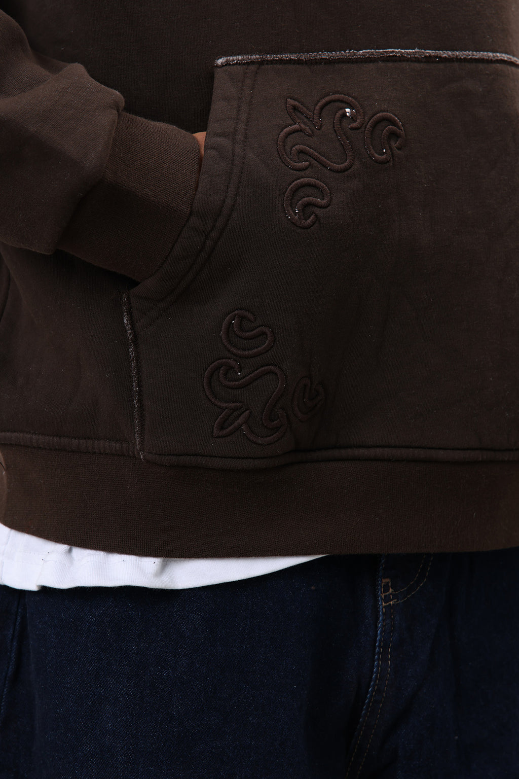 Oversize Nakış Detaylı Hoodie Kahve