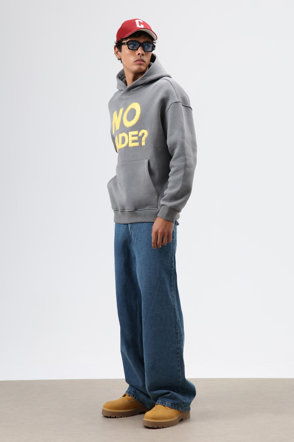Oversize Baskılı Kapüşonlu Sweatshirt Füme