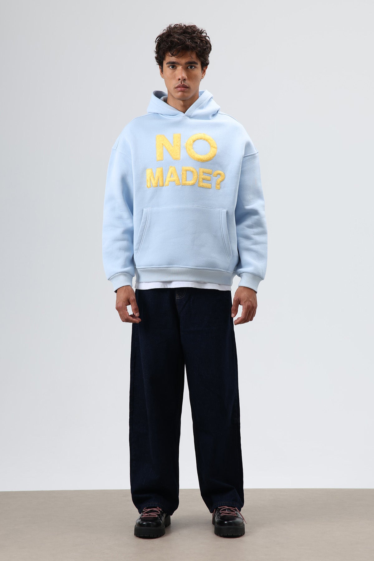Oversize Baskılı Kapüşonlu Sweatshirt Bebe Mavi