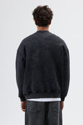 Oversize Bisiklet Yaka Baskılı Sweatshirt Siyah