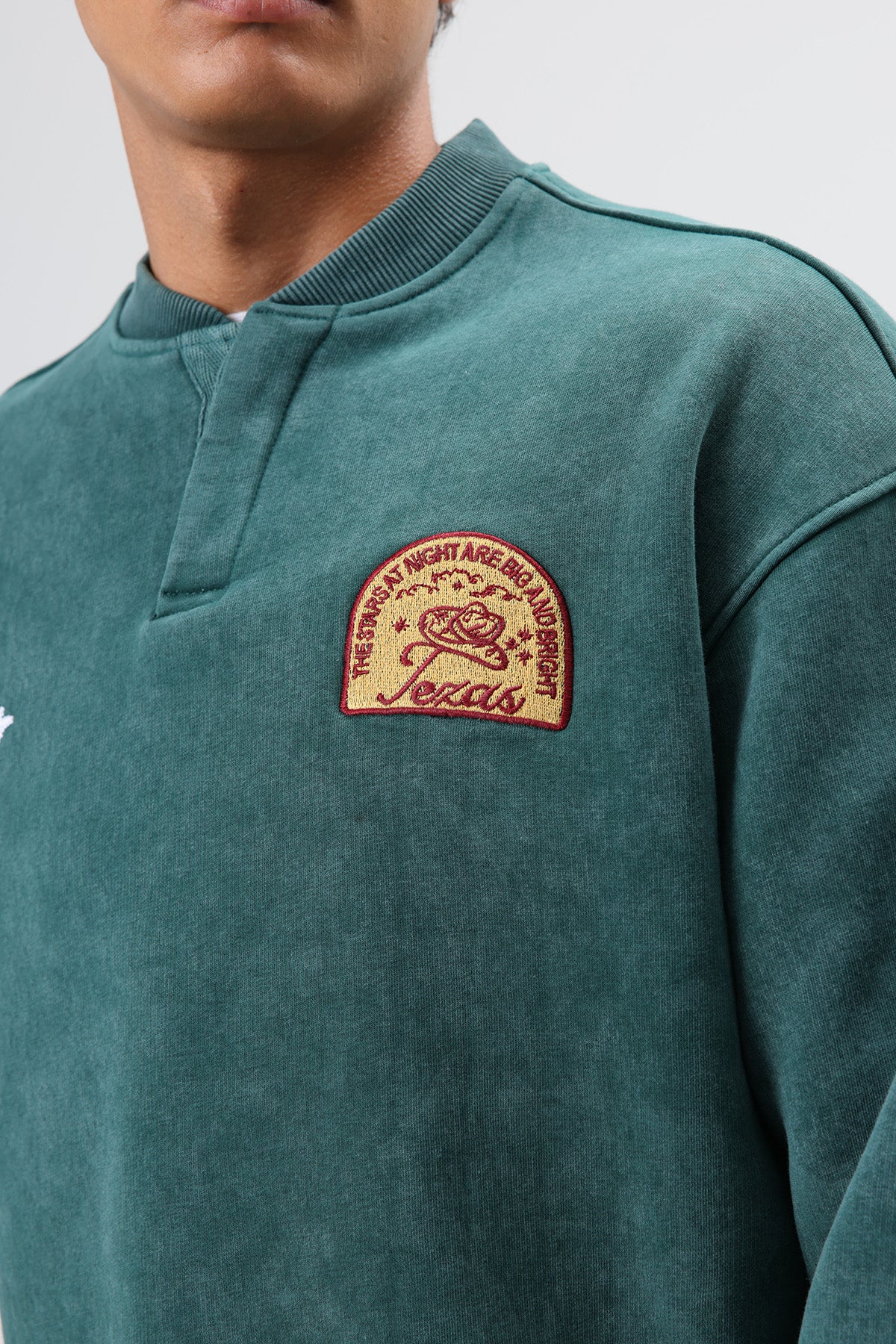 Oversize Bisiklet Yaka Baskılı Sweatshirt Nefti