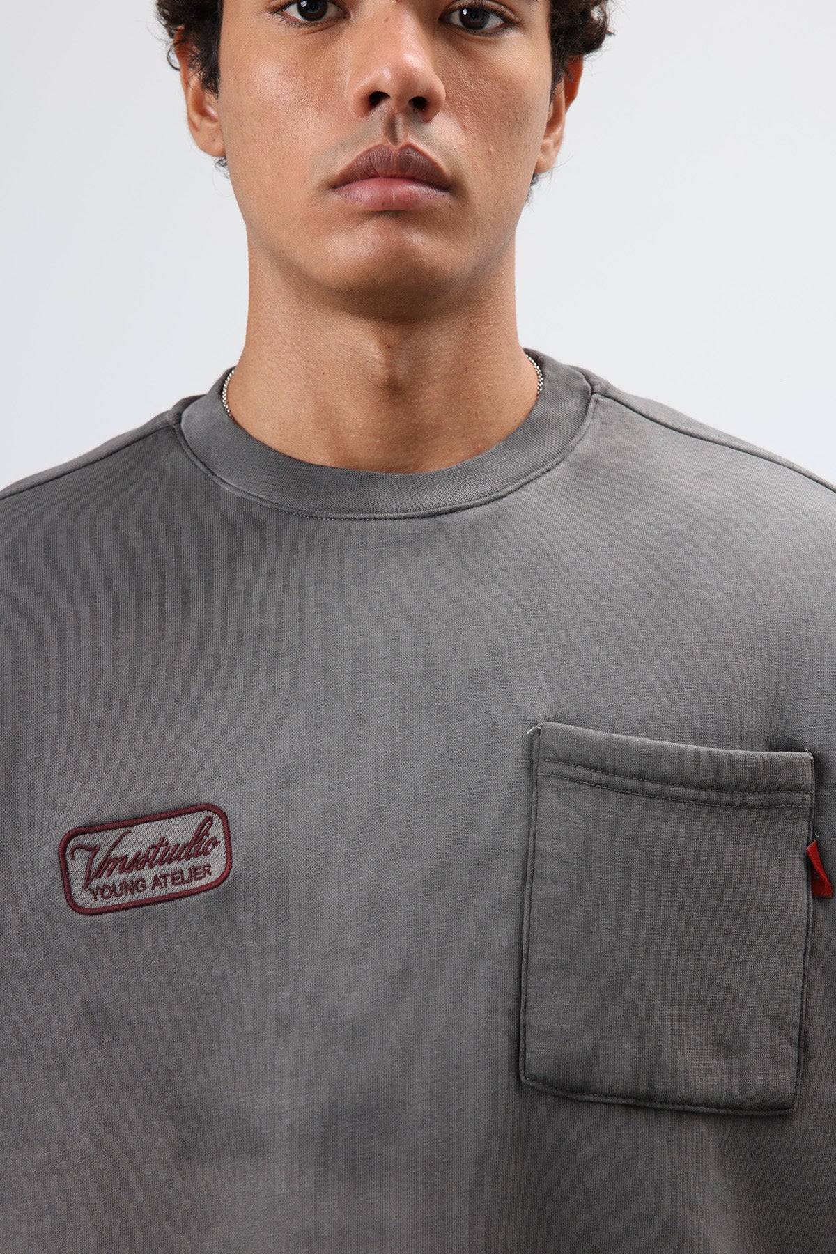 Oversize Bisiklet Yaka Cepli Sweatshirt Siyah