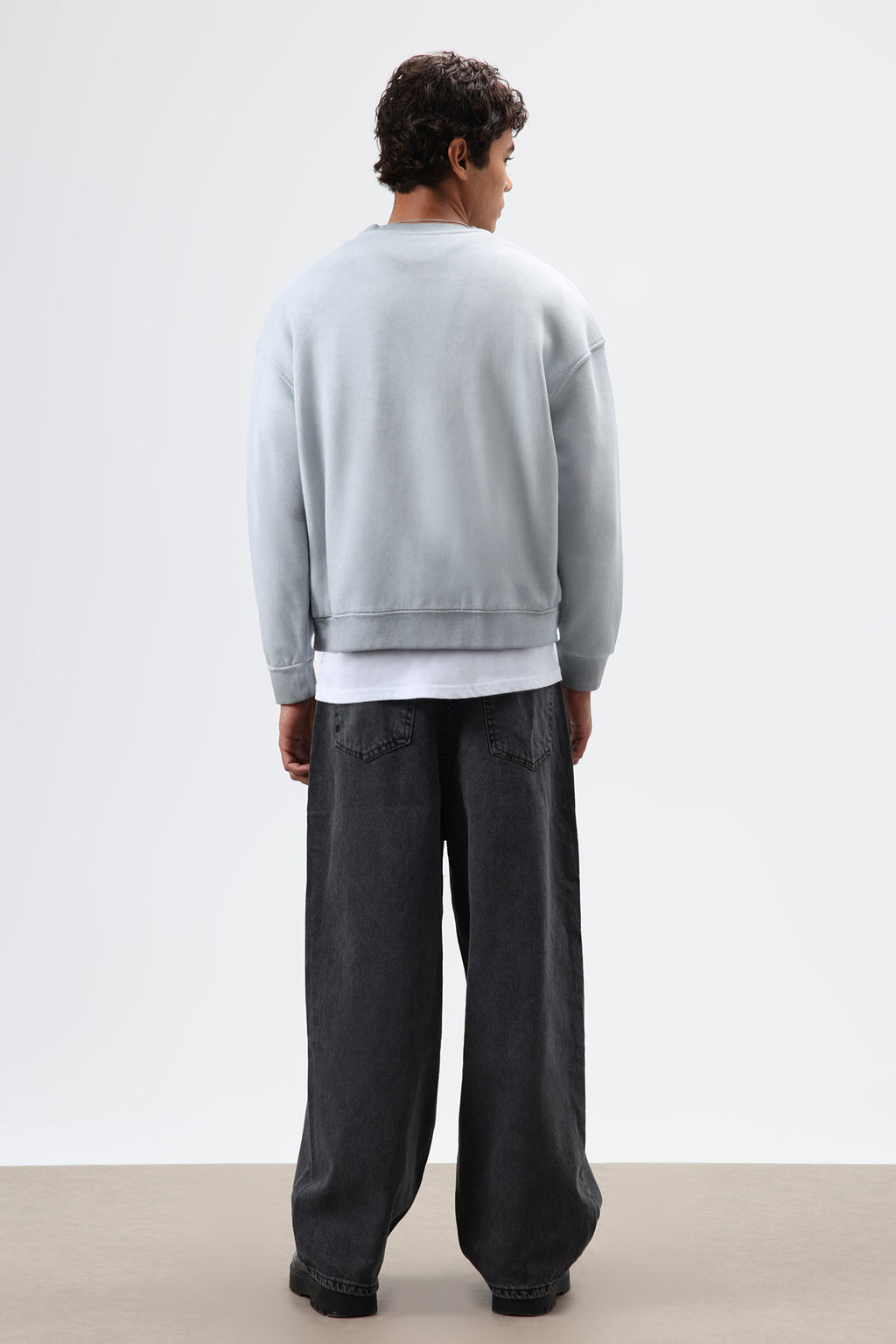 Oversize Bisiklet Yaka Cepli Sweatshirt Gri
