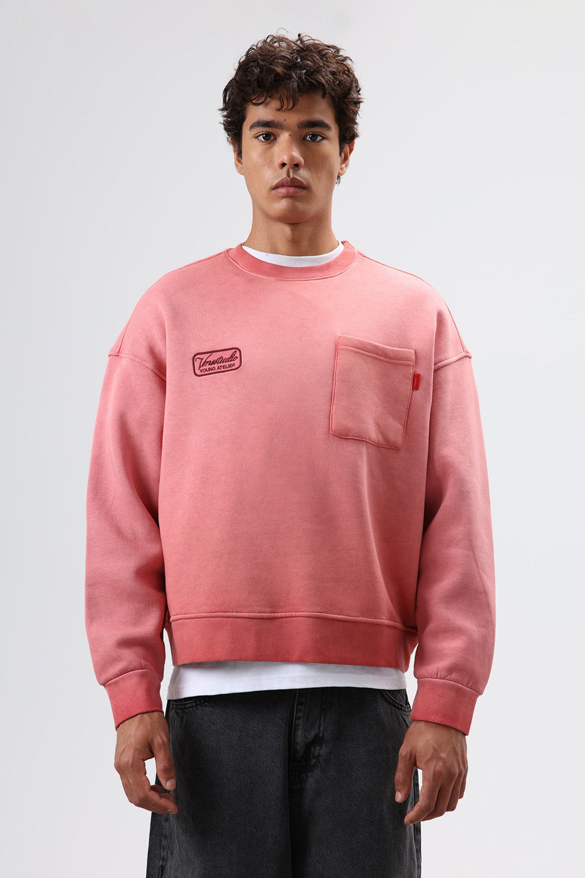 Oversize Bisiklet Yaka Cepli Sweatshirt Bordo