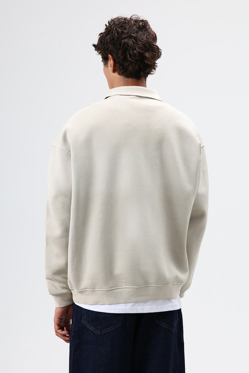 Yaka Fermuarlı Oversize Sweatshirt Bej