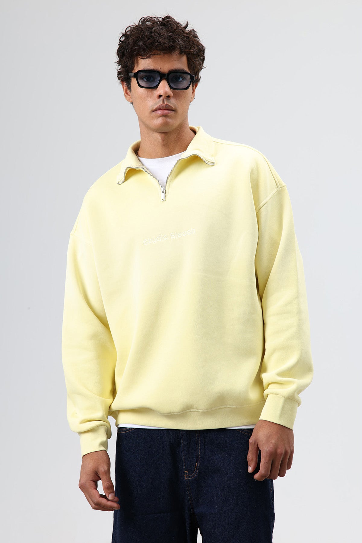 Yaka Fermuarlı Oversize Sweatshirt Sarı